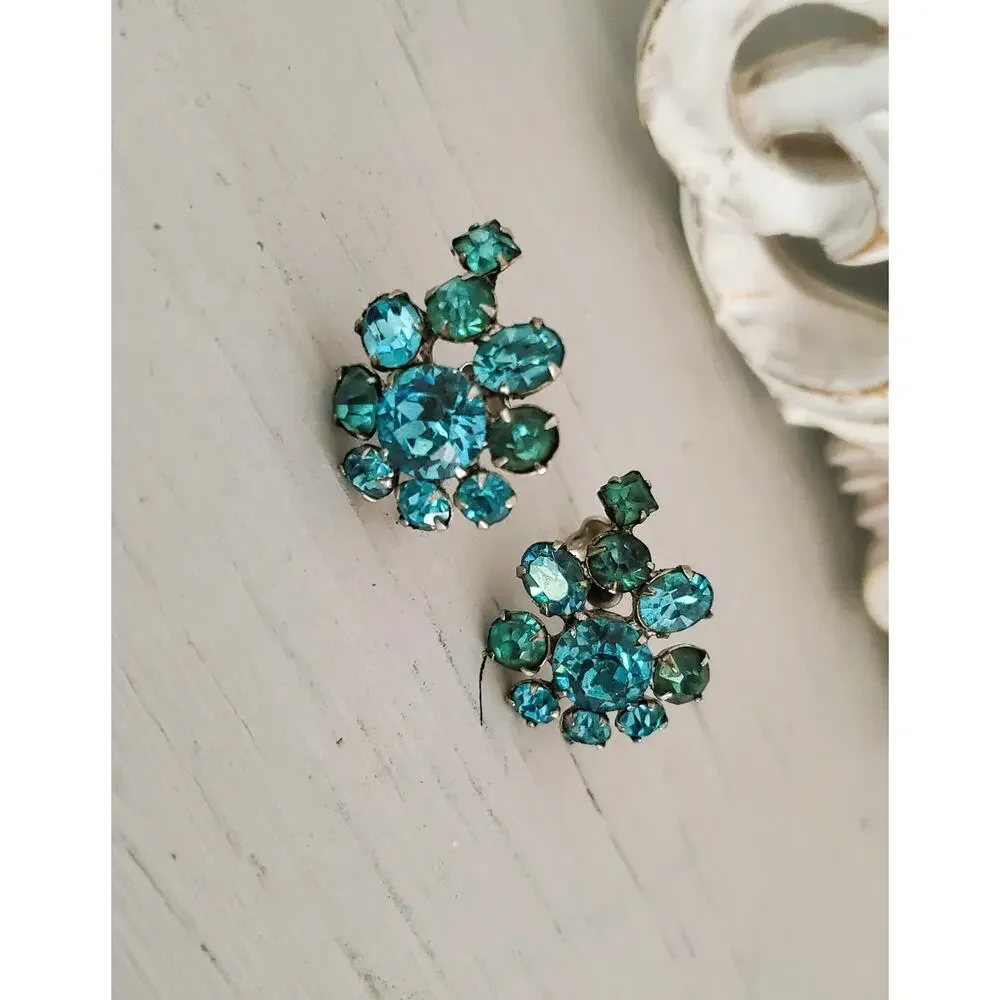 Vintage Pair of Blue and Gold Tone Clip On Earrings